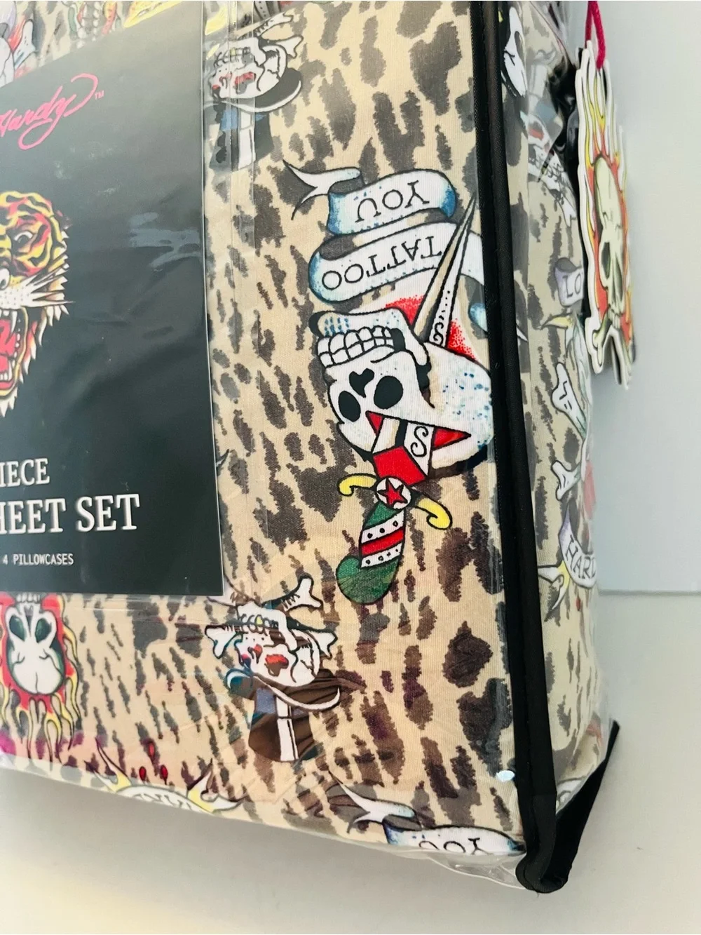 Ed Hardy 6 Piece King Size Sheet Set Tattoo You Leopard Print Skulls New York